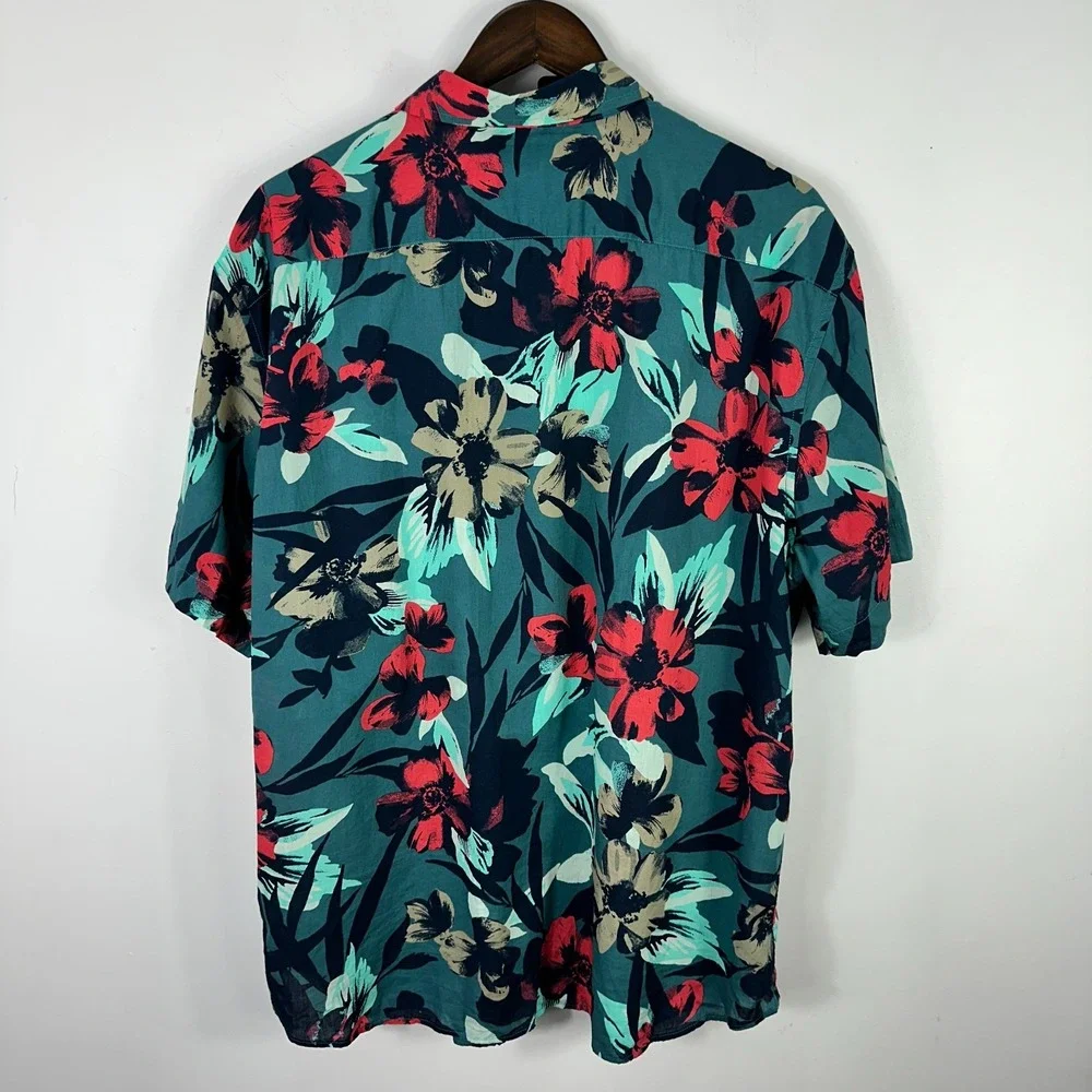 Banana Republic Button Up Shirt‎ Mens XXL Blue Floral Slim Fit Tropical Vacation